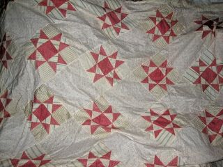 Vintage Hand Stitched Cotton Star Pattern Quilt Top - Unfinished