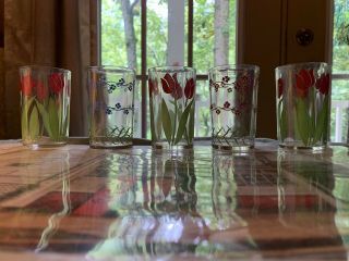 5 Vintage Swanky Swigs Red Tulip Juice Glasses (3) And Forget - Me - Not (2)
