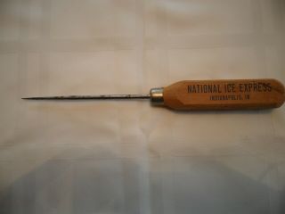 Vintage National Ice Express Indianapolis Ice Pick With 4 Sided Wooden Handle