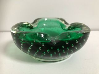 Vintage Whitefriars Emerald Green Controlled Bubble Ashtray Pin Dish 10cm Wide