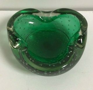 Vintage Whitefriars Emerald Green Controlled Bubble Ashtray Pin Dish 10cm wide 2