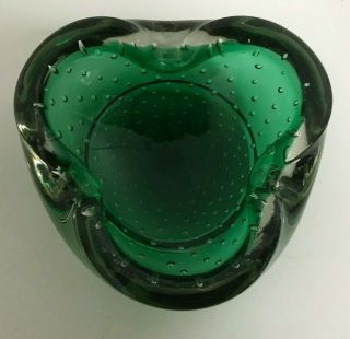 Vintage Whitefriars Emerald Green Controlled Bubble Ashtray Pin Dish 10cm wide 3