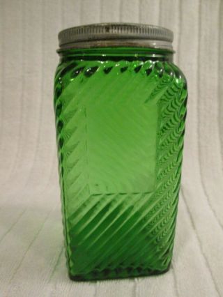 Vintage Owens Illinois Green Glass Kitchen Jar Ribbed Hoosier