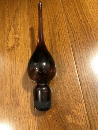 Vintage Hand Blown Glass Bottle Stopper Purple/rosy 8 " Tall