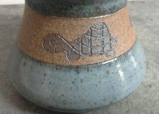 Vintage Hand Thrown Turtle Design Pottery Coffee Mug No Spill Travel Mug Signed 2