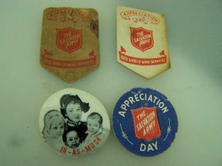 Four Vintage Card Donation Appeal Badges Salvation Army  1903