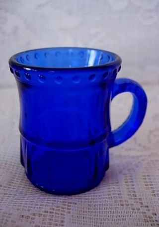Unusual Vintage Cobalt Blue Glass Miniature Mug Shot Glass