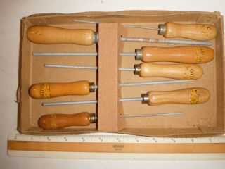 Vintage Abrafile Set Of 7 Round Rasps,  Made In England,  In Origial Box