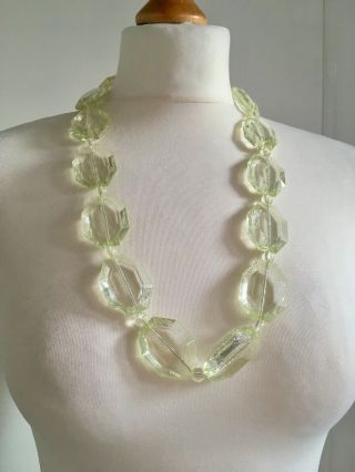 Vintage Style Art Deco Apple Green Juice LUCITE FACETED Chunky Beads Necklace 2