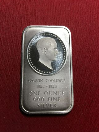 Vintage 1 Oz.  999 Silver Art Bar President Calvin Coolidge 1923 To 1929 H - 6