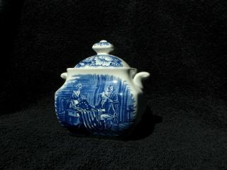 Vintage English Liberty Blue China Sugar Bowl,  Lid - Betsy Ross Design