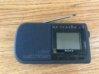 Vintage Sony Color Watchman Tv Fdl - 380 - Am/fm Radio Tilt Back Base W/ Ac Adapter