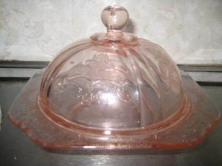 Vintage Depression Indiana Pink Madrid Butter Dish With Dome Lid