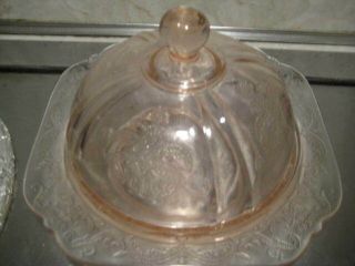 VINTAGE DEPRESSION INDIANA PINK MADRID BUTTER DISH WITH DOME LID 2