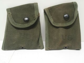 Vintage Us Military Compass Pouches (2) Cases W/belt Clip Army Green