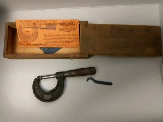 Vintage Lufkin Micrometer Caliper W/ Wood Box Saginaw Mi Mic Tool 1911