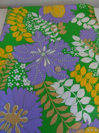 70s Vintage Floral Polished Cotton Fabric 3 Yards Groovy Green Purple