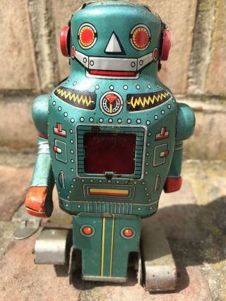 Vintage Space Robot Space Man Tin N Japan Sparkling Wind Up Walking Toy