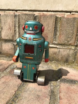 Vintage Space Robot Space Man Tin N Japan Sparkling Wind Up Walking Toy 2