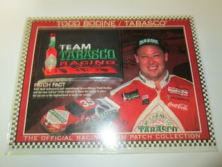 Vintage Todd Bodine Tabasco Team Tabasco Racing Embroidered Fabric Patch & Card