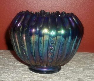 Vintage Fenton Purple Blue Carnival Art Glass Crimped Edge Rose Bowl Vase
