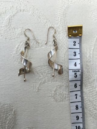 Vintage Sterling Silver 925 Ribbon Drop Earrings Pierced Ears 4