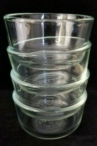 Vintage Pyrex Custard Cups Set of 4 Clear Glass 7202 Made in USA 1 cup 2