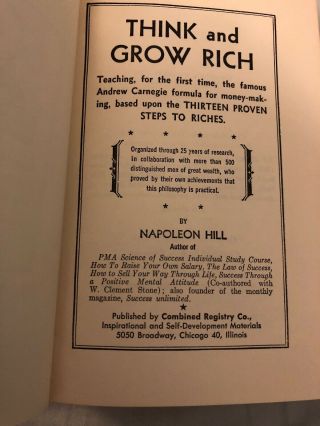 Think And Grow Rich By Napoleon Hill 1965 DJ Dust jacket W.  Clement Stone HC 4