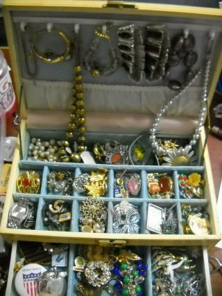 Vintage Jewelry Box Full Of Jewelry For Resale Or For Play Time
