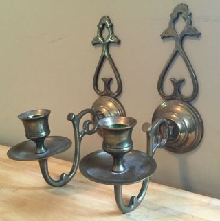 Vintage Solid Brass Set Of 2 Candle Wall Sconces Made In India