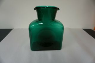Vintage Blenko Decanter Carafe Glass Pitcher Vase Emerald Green Double Spout