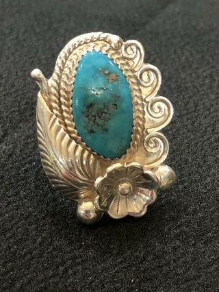 Vintage Navajo Sterling Silver Turquoise Ring Signed Rb Robert Becenti