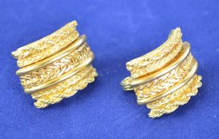 Vtg Monet Signed Gold Tone Braided Rope Clip - On Fashion Earrings Chunky