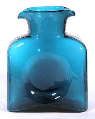 Vintage Blenko Two Spout Water Bottle No.  384 Turquoise Blue Glass Vase Pitcher