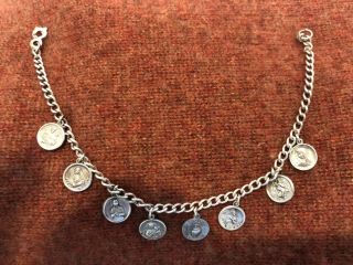 Vintage Sterling Silver Religious Bracelet With 8 Sterling Charms