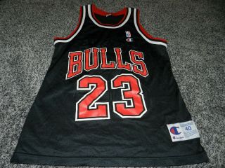 Vintage Champion Chicago Bulls 23 Michael Jordan Black Basketball Jersey 40