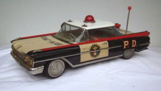 Vintage Ichiko Japan Tin Litho Battery Police Car Highway Patrol Oldsmobile