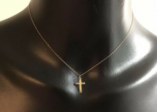 Vintage Petite 15” 14k Gold Chain Necklace & 14k Gold Cross Total Weight 1 Gram