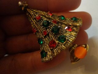 Pakula Signed Rhinestone Christmas Tree Pin Brooch,  Vintage 1960 