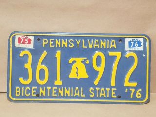 Vintage Pennsylvania Auto License Plate 1975 - 1976 Stickers - Bicentennial Plate