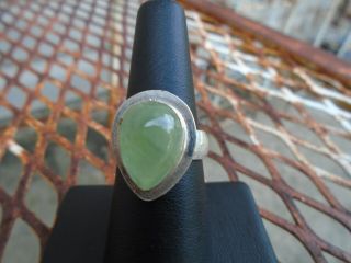 Vtg Green Prehnite Gemstone Sterling Silver Ring Size 7.  25 Teardrop Statement