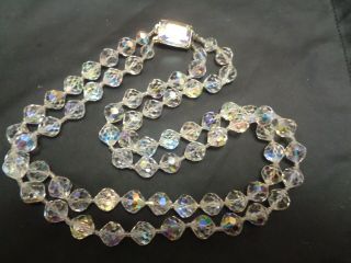Vintage Multi 2 Strand Aurora Borealis Crystal Beaded Necklace Glass Slide Clasp
