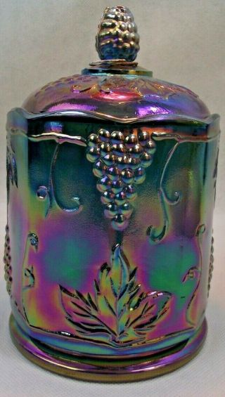 Vintage Colony Iridescent Blue Harvest Carnival 7 " Glass Canister Indiana Glass