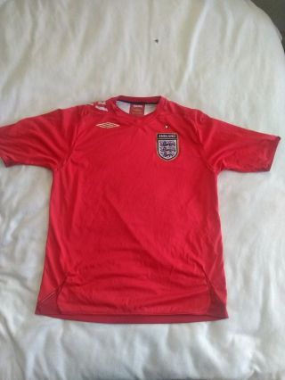 Vintage Umbro Red England Away Football Shirt,  Size Large,  2006 - 2008