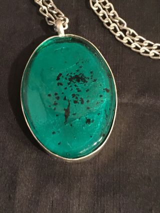 Fab Vintage 1970s style Large Pendant & Chain - Green Glass - Boho 2