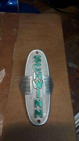 Vintage Schwinn Bicycle Head Badge Name Plate Emblem