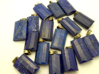 Vintage Natural Lapis Lazuli Faceted Rectangular Sterling Silver Bail Pendant