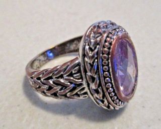 Vintage Pink Crystal Oval Glass Filigree Design Combined Metal Ring/size 8 1/4
