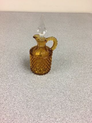 Vintage Fenton For L G Wright Amber Hobnail Cruet With Stopper