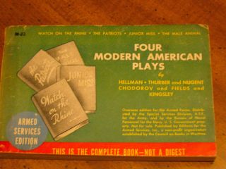 Four Modern American Plays,  Hellman,  M - 23,  Armed Services Edition,  Ww2,  Sc Wrap
